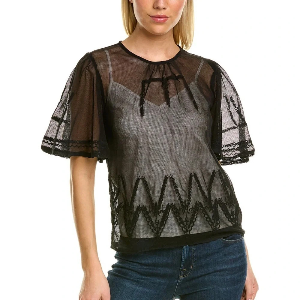 St. Roche Blythe Top Black White Mesh Romantic Whimsigoth Contemporary French